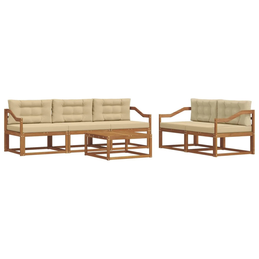vidaXL Outdoor-Sofagarnitur 6-teilig aus Akazienholz mit Kissen in Natur und Beige - Bild 2