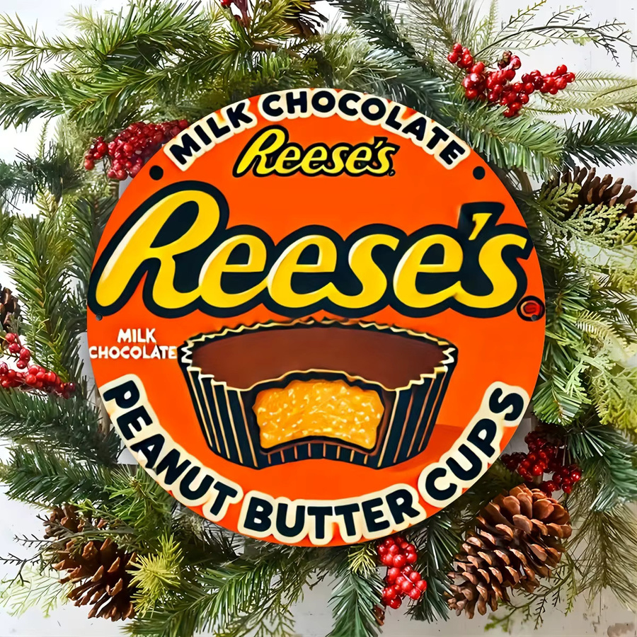 Potdemiel Reese's Peanut Butter Cups Vintage Aluminiumschild in Orange, Wandkunst Dekor im Retro-Stil, B/H: 19,81 x 19,81 cm - Bild 4
