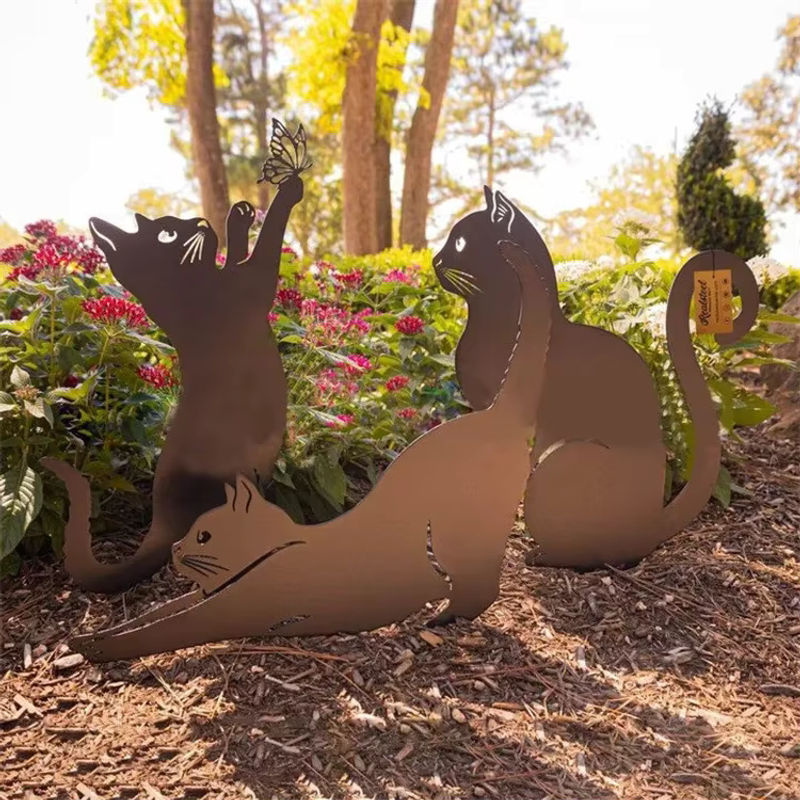 Dekorative Katzenfamilie Gartenstecker von CIFBUY in Schwarz aus Metall im Tiki-Stil für Garten und Rasen - Bild 6