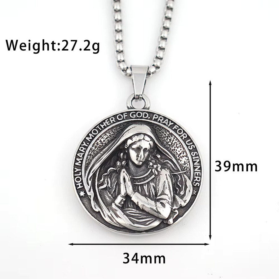 Halskette Jungfrau Maria Anhänger, Edelstahl, Silber, Vintage, Unisex - Bild 3