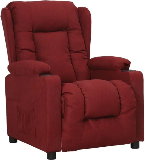 vidaXL Relaxsessel aus Stoff in Weinrot mit Armlehnen und Getränkehaltern, B/T/H: 96,0 x 136,5 x 99,5 cm - Bild 1