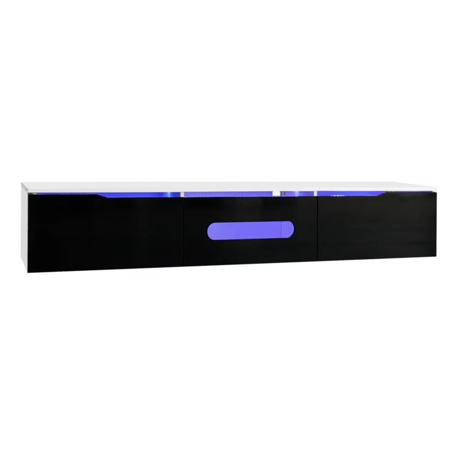 PXloue TV-Schrank zur Wandmontage mit LED-Beleuchtung in Schwarz-Weiß, modern und glänzend mit geriffeltem Design, B/T/H: 180 x 30 x 30 cm - Bild 2