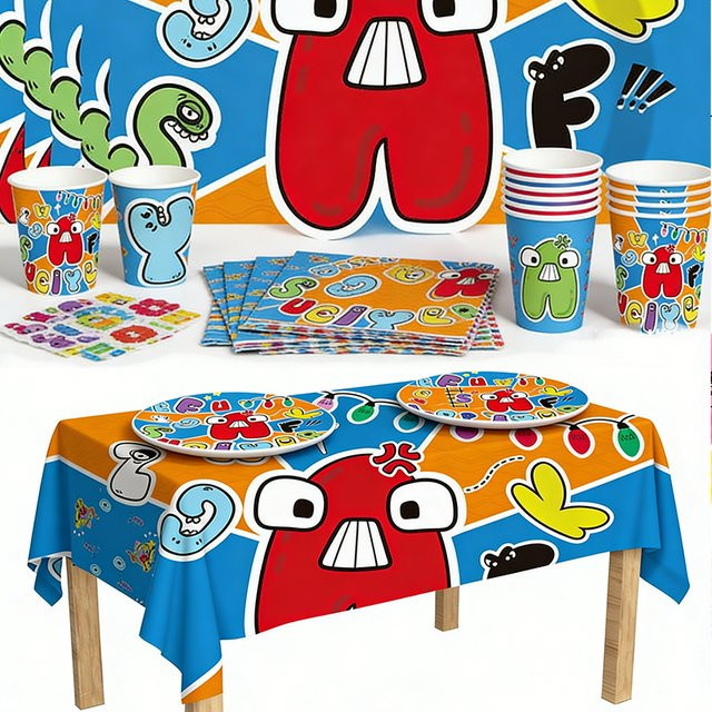 Hasbro Party-Dekorationsset für Kinder mit bunten Alphabet-Luftballons aus Latex, Servietten, Tellern, Tischdecke, Banner und Tortendekoration in Multicolor - Bild 1