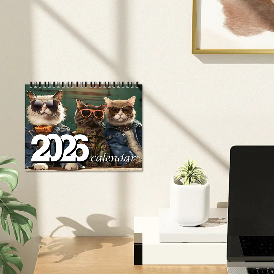Wandkalender 2026 mit Katzenmotiv, 12 Monate, bunter Planer mit Doppeldrahtbindung für dein Zuhause oder Büro - Bild 4