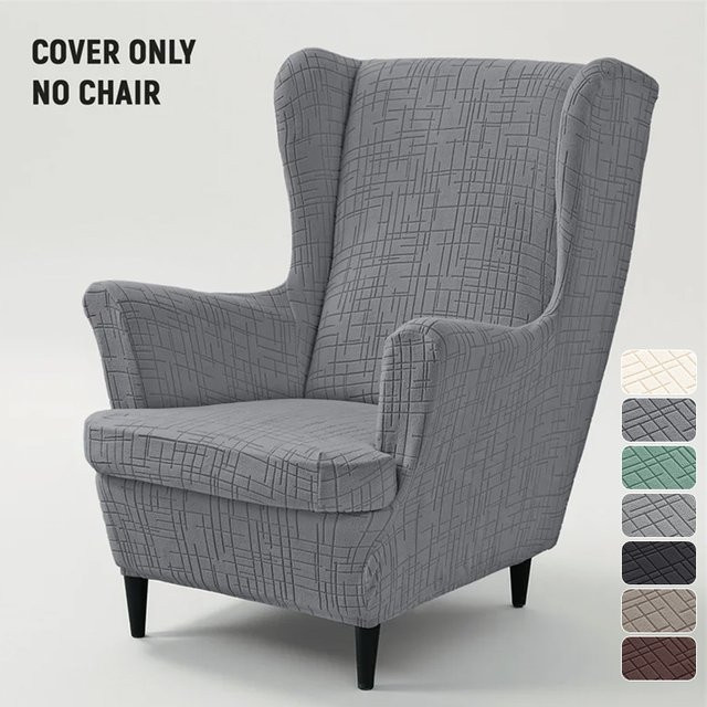 WANERQU Jacquard Wingback Stuhlbezug Set aus elastischem Spandex in Grau mit Sitzkissenbezug - Bild 1