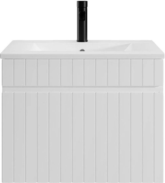 Vente-unique Einzelwaschtisch Satara in Weiß mit Streifenoptik, Breite: 60 cm - Bild 1