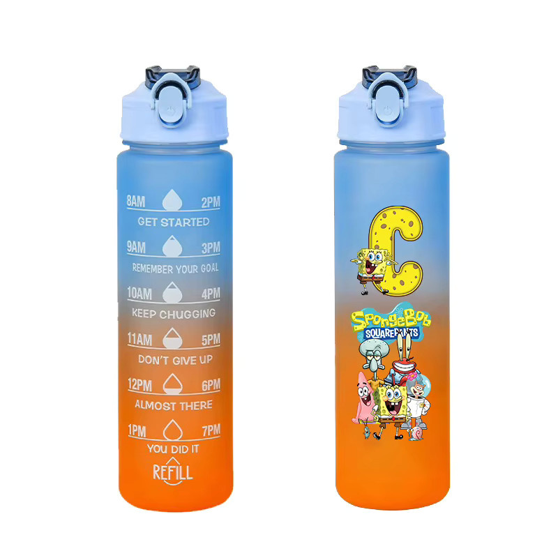 SpongeBob Schwammkopf Wasserflasche mit Strohhalm von Potdemiel, Blau, 750 ml - Bild 1