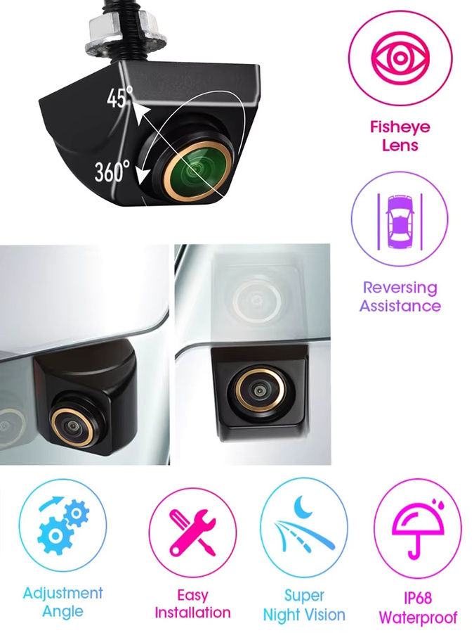 ODEGREE Auto-Rückfahrkamera mit Full HD Nachtsicht, 170 Grad Fisheye Golden Lens und CVBS-Schalter in Schwarz und Gold - Bild 6