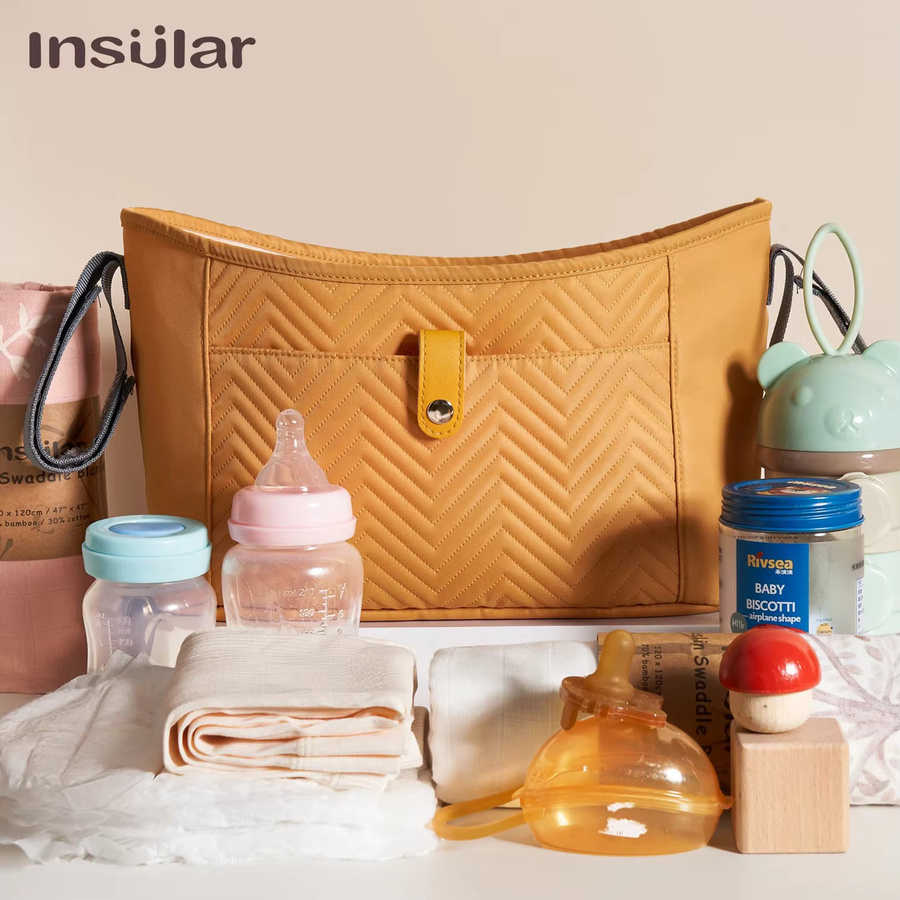 Insular Kinderwagen Organizer in Schwarz zur Aufbewahrung von Windeln und Babyflaschen - Bild 4