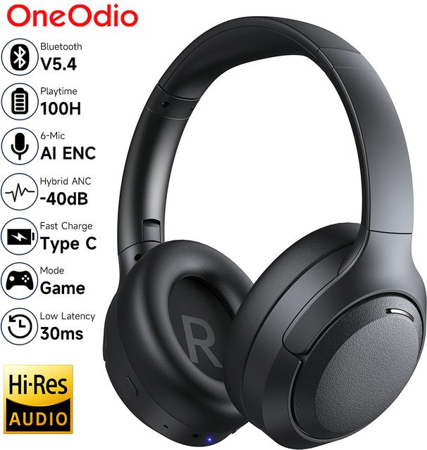 Oneodio EKSA P300 ANC Kabellose Over-Ear Kopfhörer mit Bluetooth 5.4, Aktive Geräuschunterdrückung, HiFi-Sound und AI ENC-Mikrofon in Schwarz - Bild 1