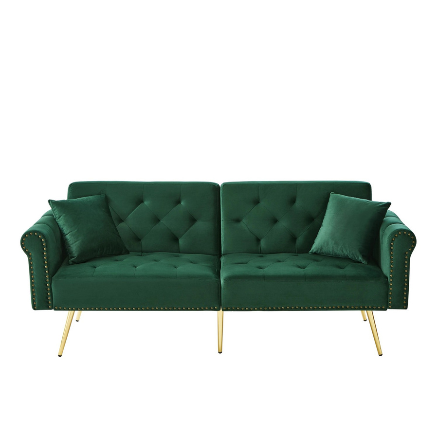Merax Schlafsofa 2 Sitzer mit Samtbezug in Grün, verstellbares Sofa mit Massivholzrahmen und Schaumstoffpolsterung - Bild 2