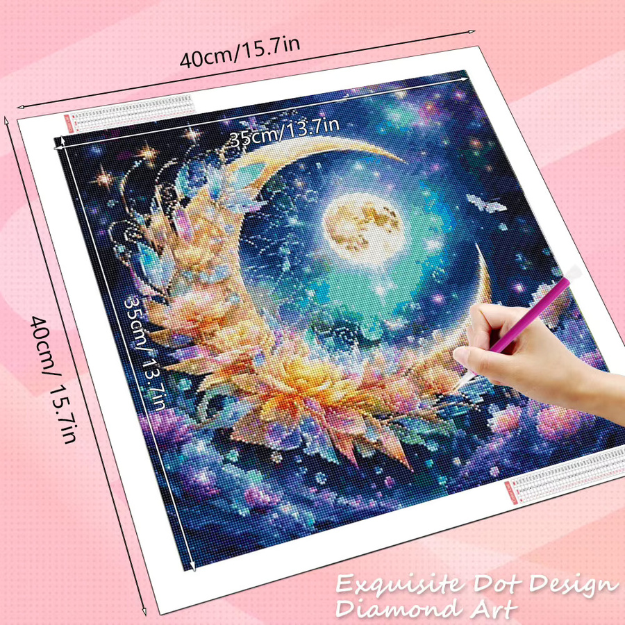 HUACAN Diamond Painting Set Mond und Sternenhimmel Landschaft mit runden Steinen in Mehrfarbig - Bild 2