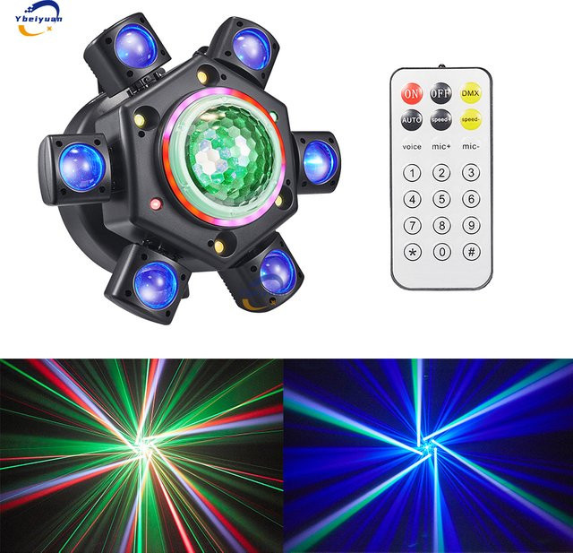 Ybeiyuan Sechs-Arm LED Magic Ball Moving Head Effektlicht mit Fernbedienung und DMX512, Multicolour, Schwarz - Bild 1