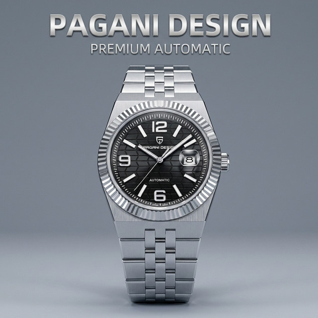 Pagani Design Armbanduhr Automatik, Edelstahl, Schwarz, Saphirglas, Herren - Bild 1