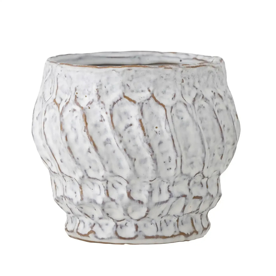 Bloomingville Blumentopf Cami aus Steingut in Weiß mit abstraktem Relief, Höhe: 13,5 cm - Bild 1