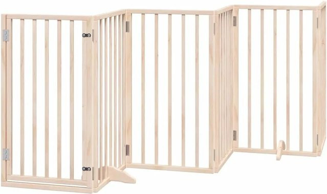 vidaXL Hundegitter aus Pappelholz mit Tür, faltbar, 6 Paneele, Braun, Breite: 300 cm - Bild 1