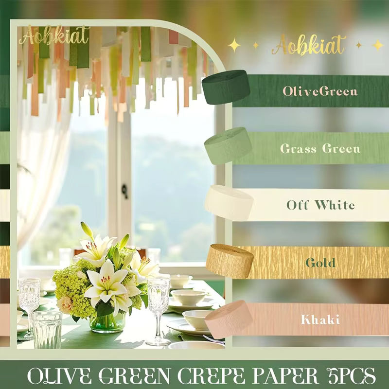 5 Stück Papiergürtel im Bohemian Stil in Grün, Gold, Beige und Khaki für Hochzeiten und Partys - Bild 3