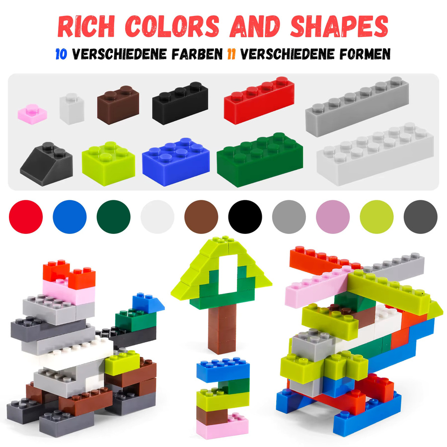 Wishiot DIY Mini-Bausteine Set mit 730 Teilen in Grün und Mehrfarbig für kreative Montage aus Kunststoff - Bild 3