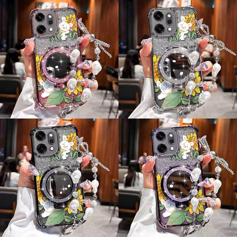 Handyhülle mit Lanyard und Ständer für OPPO Reno 14 14Pro 14F 13F 12 12Pro 12F 11 11F 10 10Pro Design Happy Rabbit Farbe Multicolour Silver - Bild 4