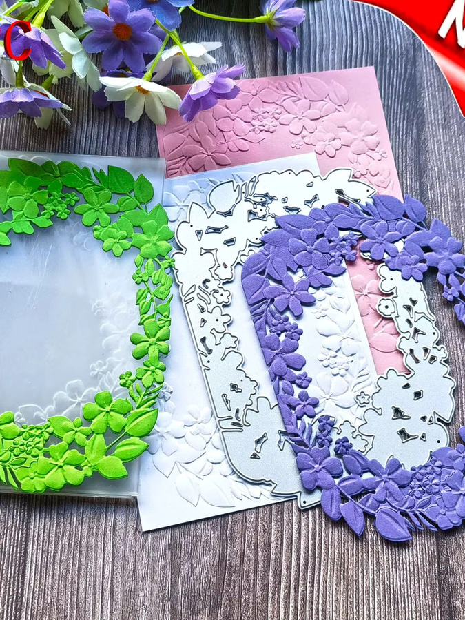 2-teiliges Set Blumenrahmen-Hintergrunddesign mit 3D-Reliefordner und Schneidform aus Kunststoff für Visitenkarten und Hochzeiten - Bild 3
