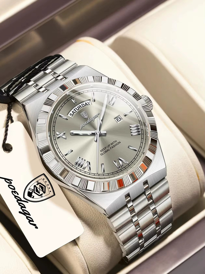 POEDAGAR Armbanduhr Edelstahl, Quarz, Silber, Herren - Bild 7