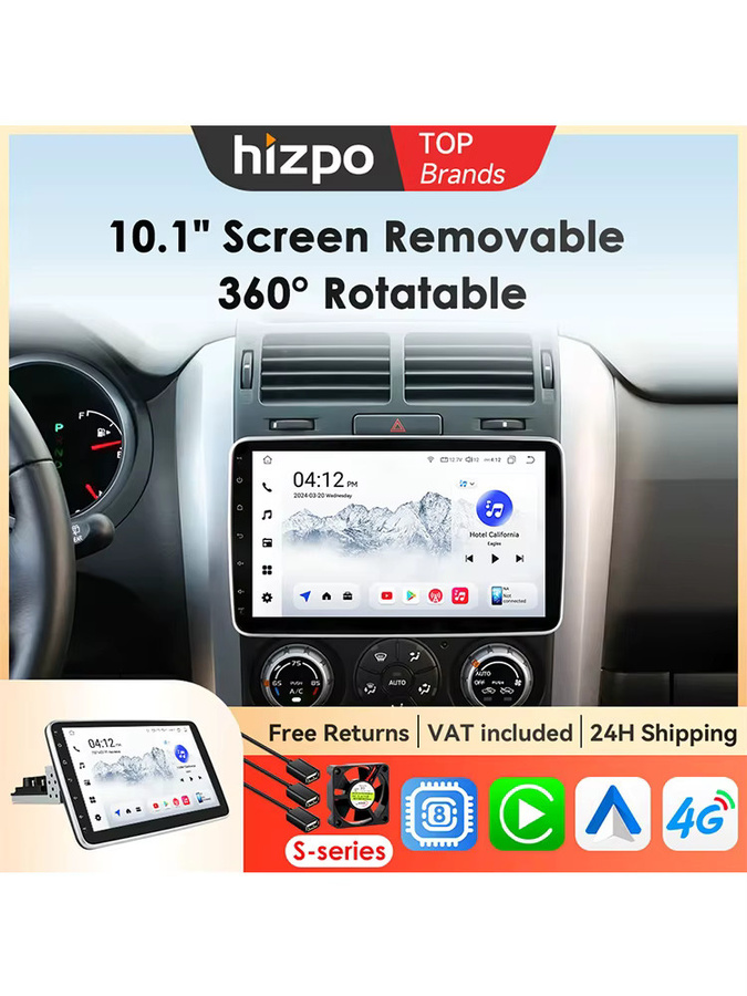 Hizpo 1DIN Autoradio mit Touchscreen, Carplay, Android Auto, GPS, Bluetooth und WIFI in Schwarz - Bild 6