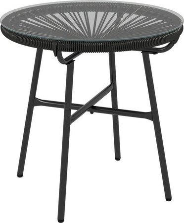 Outsunny Rattan Beistelltisch in Schwarz im Boho-Stil mit Glasplatte für Garten und Terrasse, B/T/H: 50 x 50 x 50 cm