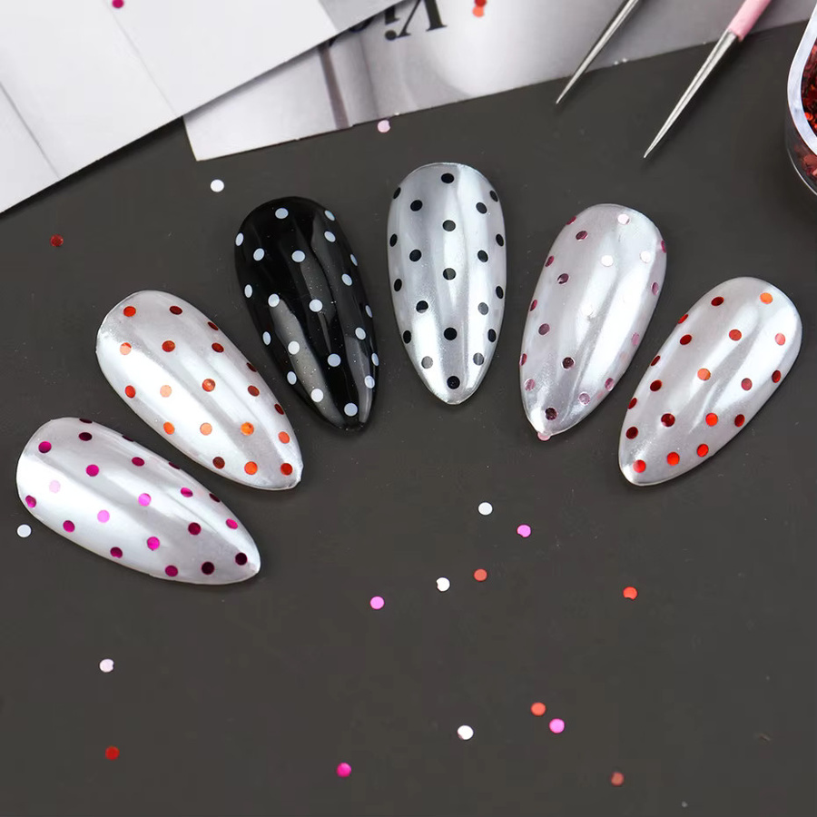 Full Beauty Nagelglitzer Polka Dot 3D Pailletten, 6er-Set, Schwarz Weiß Rot - Bild 2