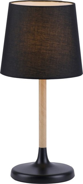 Just Light Tischleuchte Nima Schwarz mit Holz und Stoff, H x B x T: 43 x 20 x 20 cm - Bild 1