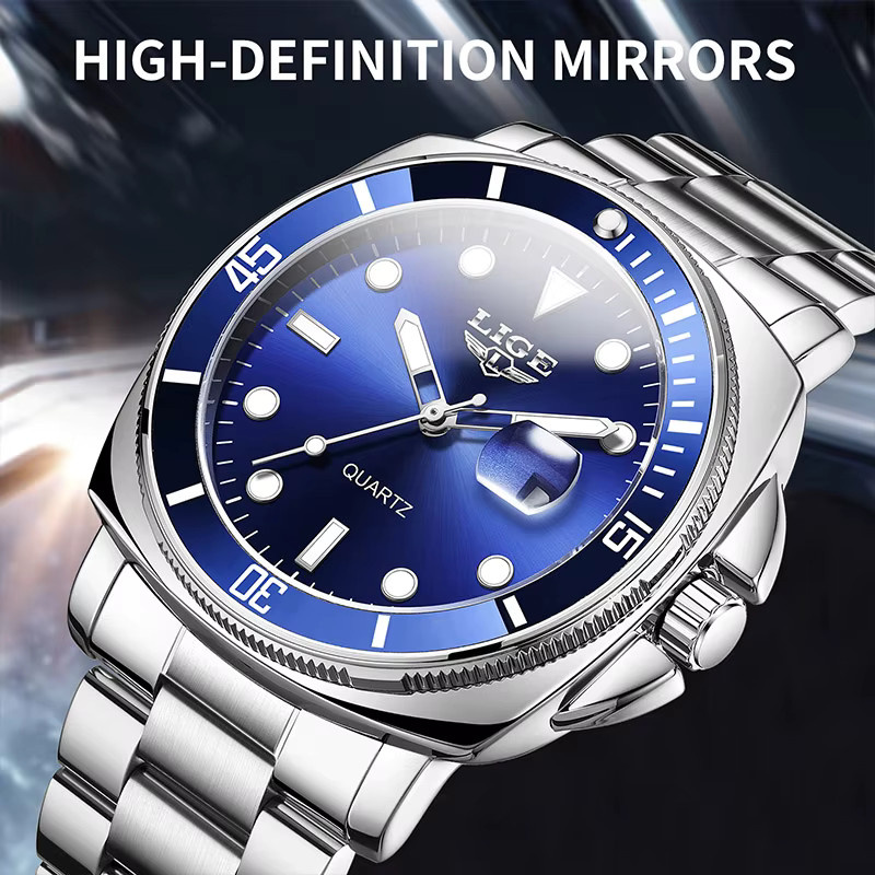 LIGE Armbanduhr Quarz, Edelstahl, Blau, Herren - Bild 3