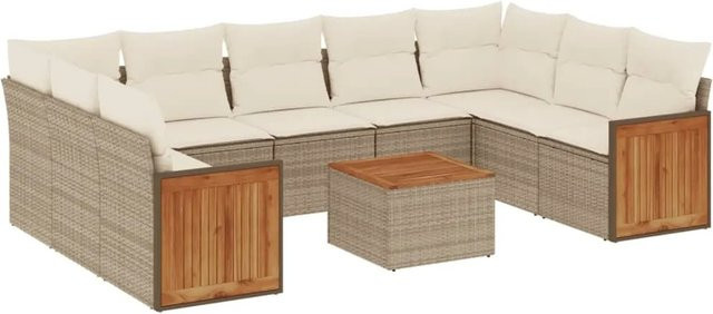 vidaXL 10-tlg. Garten-Sofagarnitur aus Poly-Rattan mit Kissen in Beige-Creme - Bild 1