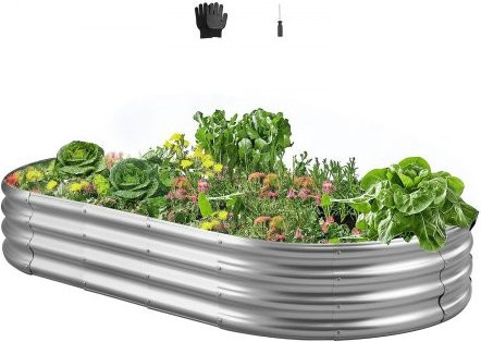 VEVOR Hochbeet aus verzinktem Metall in Silber, ovales Pflanzbeet für Gemüse und Blumen, B/T/H: 180 x 90 x 29 cm - Bild 1