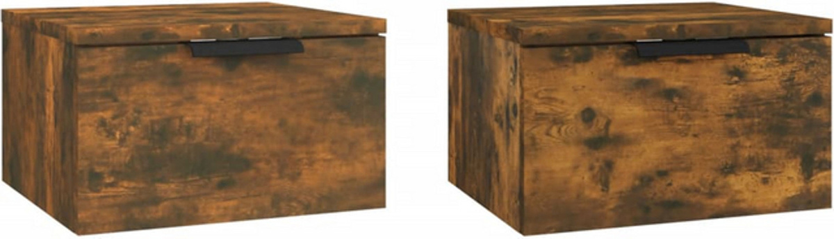 Vidaxl Wand-Nachttische 2er-Set aus Holz in Räuchereiche Braun, B/T/H: 34 x 30 x 20 cm - Bild 1