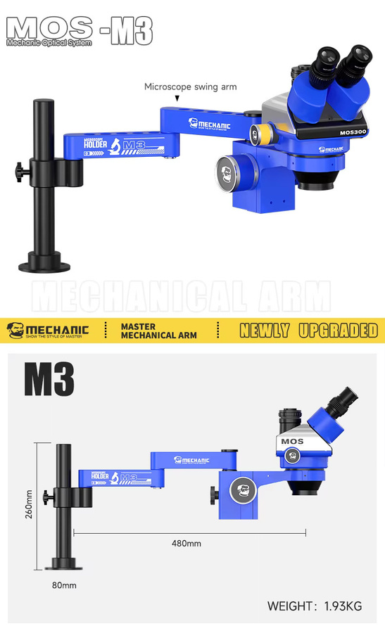 MECHANIC M3 Mikroskop Schwenkarm mit 360 Grad Rotationsverstellung und verstellbarem Ständer in Blau, B/T/H: 48,0 x 26,0 cm - Bild 4
