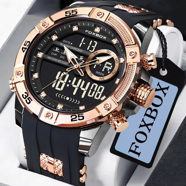 FOXBOX Chronograph, Analog-Digital, Quarz, Silber, Silikon, Herren - Bild 1