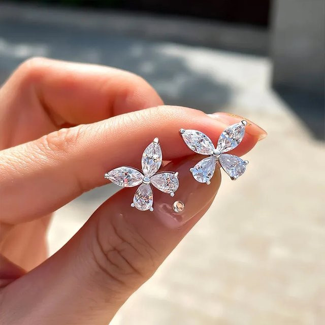 Huitan Ohrstecker, Kristall, Schmetterling, Silber, Damen - Bild 1