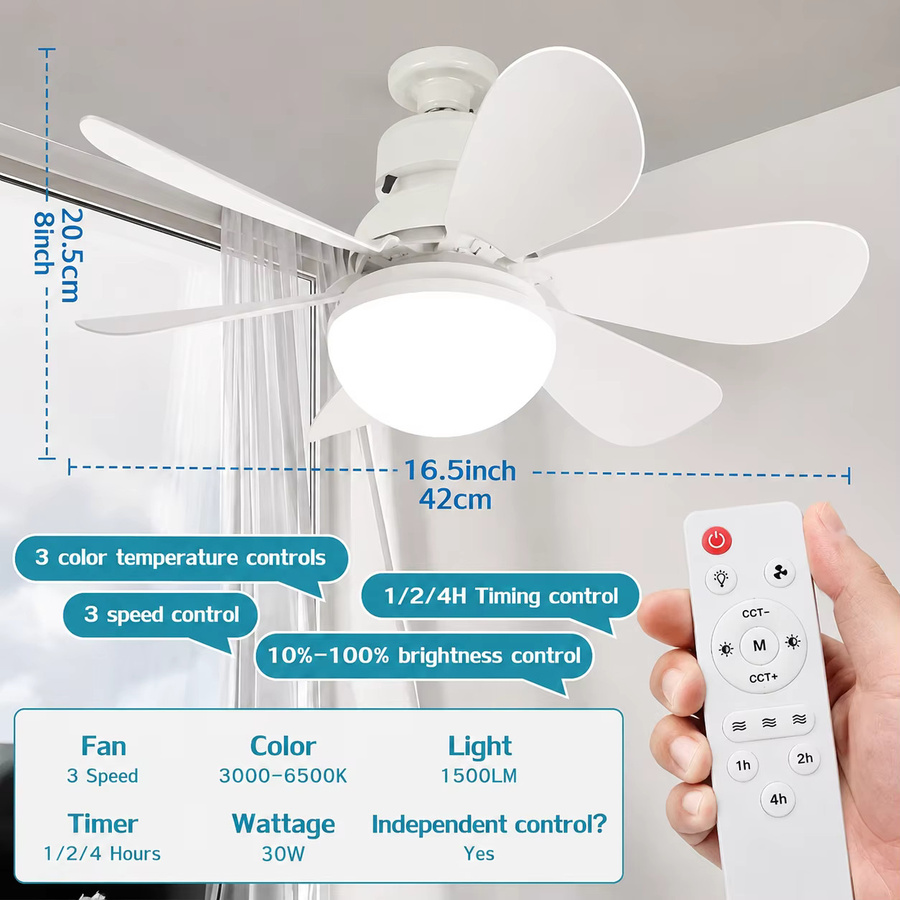 JOYINLED Moderner LED Deckenventilator mit Fernbedienung, Dimmbar, E27, Weiß, Rund - Bild 4