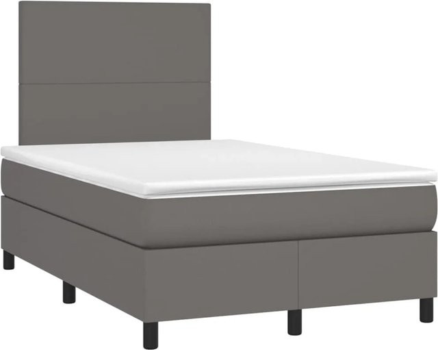 vidaXL Boxspringbett mit Matratze in Grau aus Kunstleder mit LED-Unterbettbeleuchtung und USB-Ladeanschluss B/T: 120 x 200 cm - Bild 1