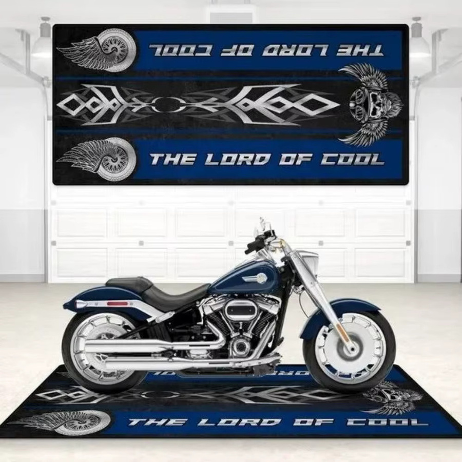VIKAMA Motorradmatte aus Kristallvelours in Blau, rutschfeste Garagenmatte mit sportlichem Abstract-Design, Breite: 120 cm - Bild 1