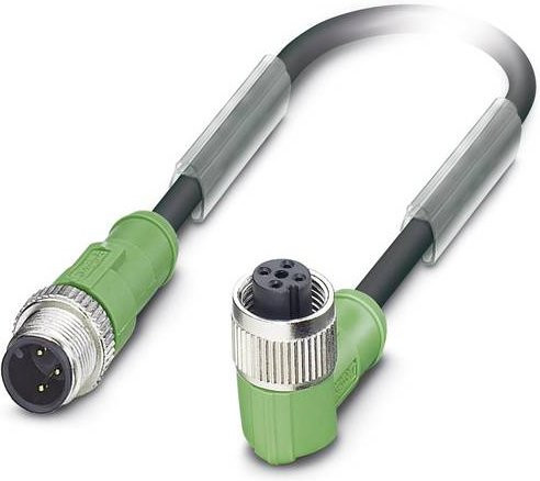Phoenix Contact 1668409 Sensor-Aktor-Steckverbinder M12 konfektioniert, gerade Stecker und gewinkelte Buchse, 3-polig, grau/grün, 0,60 m - Bild 1