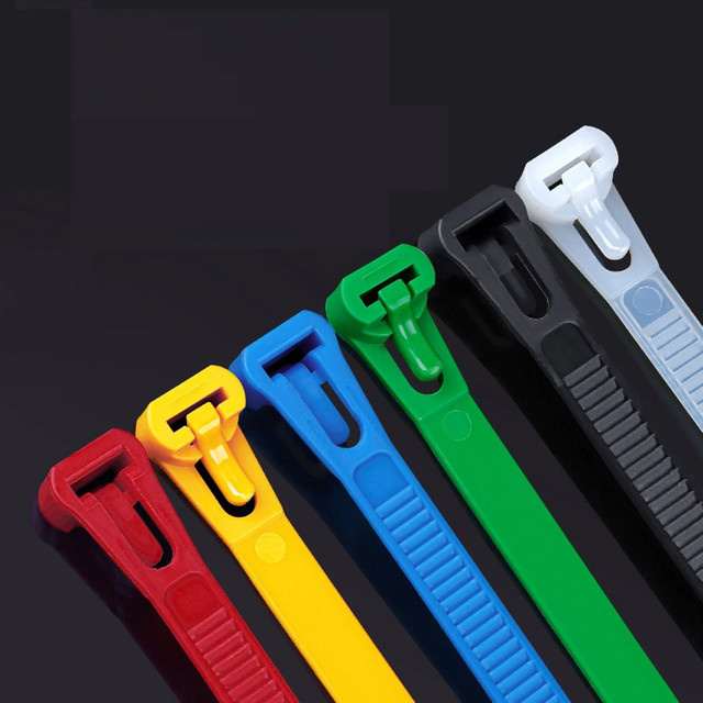 100 wiederverwendbare Kabelbinder aus Nylon in Schwarz, Weiß und Multicolour, abnehmbar und recycelbar - Bild 1