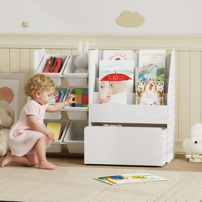 AIYAPLAY Kinderregal mit 6 herausnehmbaren Aufbewahrungsboxen und Rollen, weißes Spielzeugregal und Bücherregal für Kinderzimmer und Spielzimmer, B/T/H: 100 x 30 x 80 cm - Bild 2