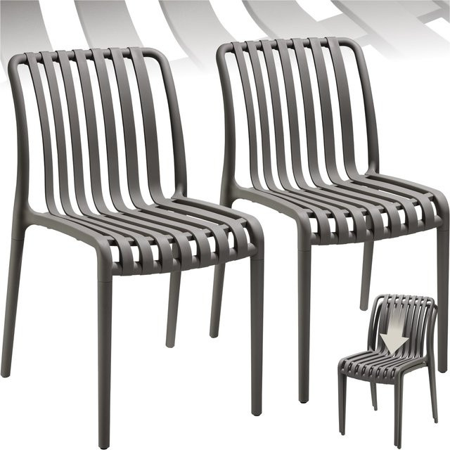 tectake Alcudia Gartenstühle 2er Set Anthrazit, wetterfest, UV-beständig und stapelbar, B/T/H: 47 x 58 x 80,5 cm - Bild 1