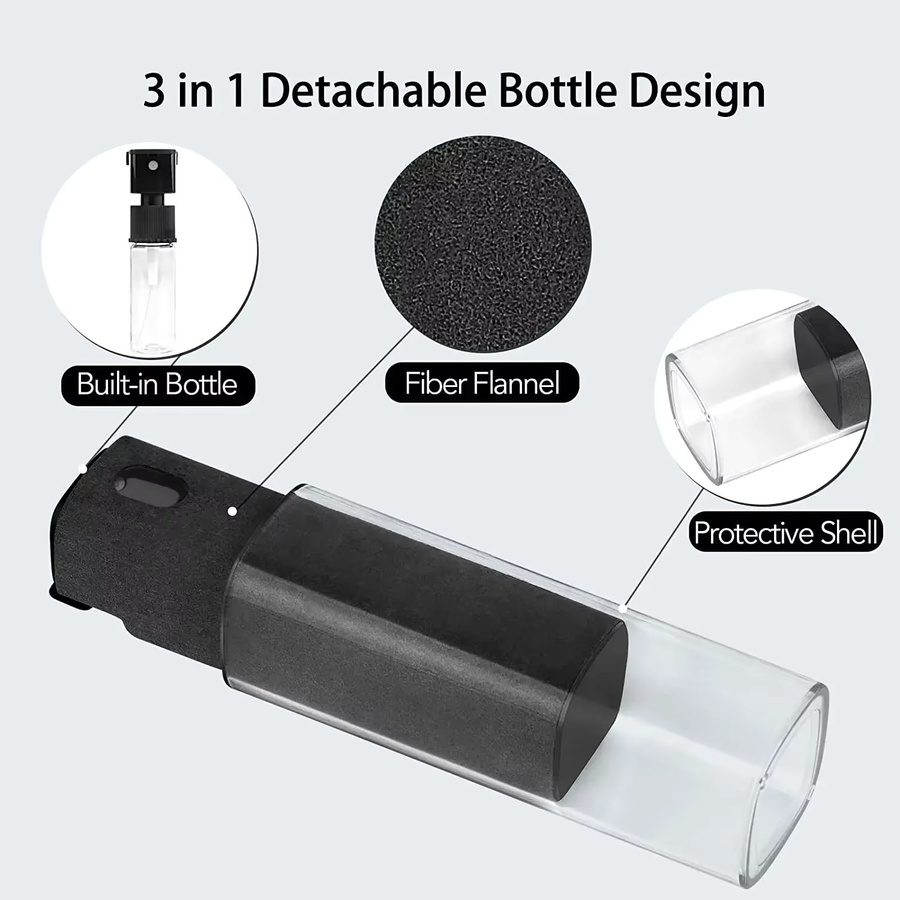 2-in-1 Mikrofaser-Bildschirmreiniger Set mit Sprühflasche und Reinigungstuch in Grau für Smartphone, Tablet, Computer und Brillen - Bild 3