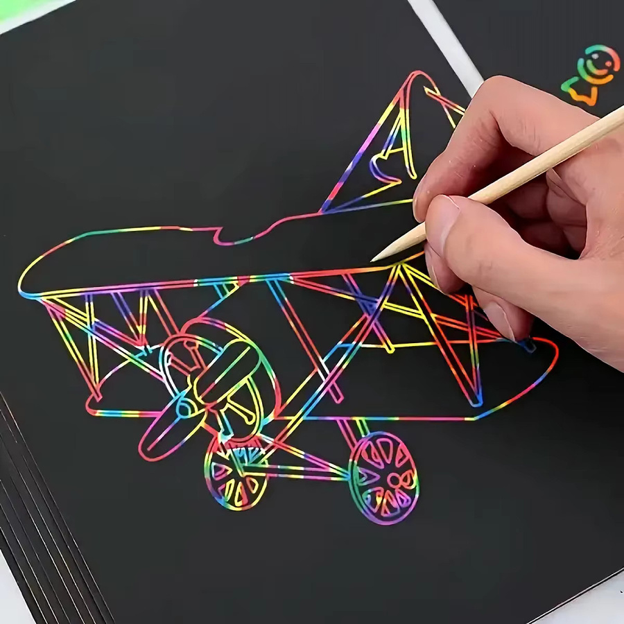 10 Stück Kratzstifte aus Holz für Rubbel-Kunst, weiße Schaber-Werkzeuge und Färbestifte für kreative Projekte - Bild 5