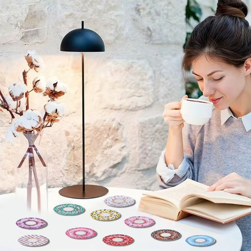 10-teiliges DIY-Diamant-Malerei-Kunstset mit Donut-Muster und Untersetzern in Mehrfarbig, Kristall-Strass-Mosaik aus Kunststoff - Bild 5