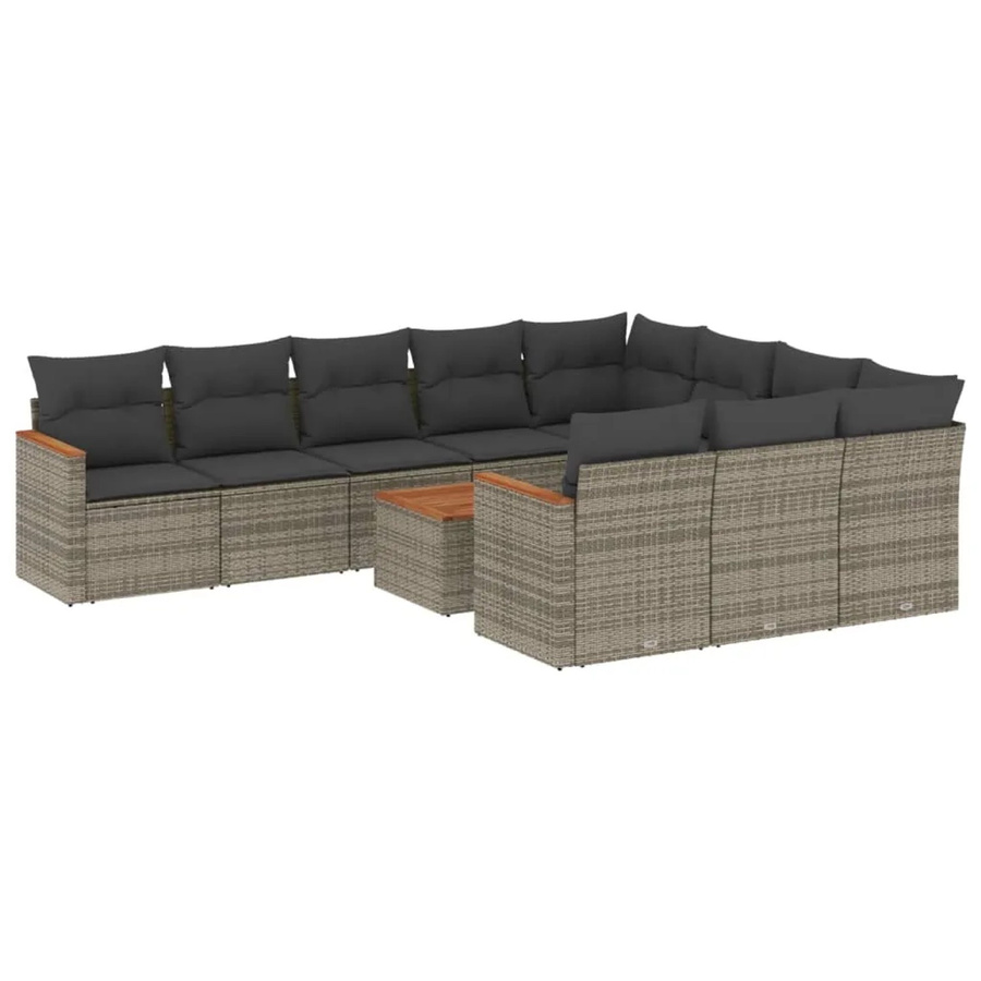 vidaXL 11-teilige Garten-Sofagarnitur aus Poly-Rattan und Akazienholz in Grau mit Kissen - Bild 2