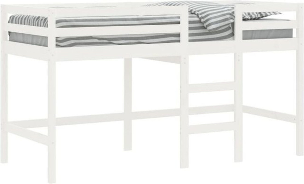 vidaxl Kinderhochbett aus Massivholz Kiefer in Weiß mit Leiter im Landhausstil, B/T/H: 90 x 190 cm - Bild 1