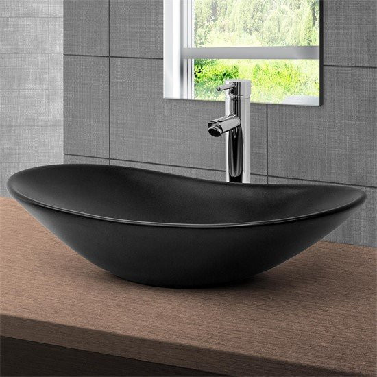 LuxeBath Waschbecken Oval aus Keramik in Schwarz ohne Überlauf B: 63 cm, T: 36 cm, H: 15,5 cm - Bild 1