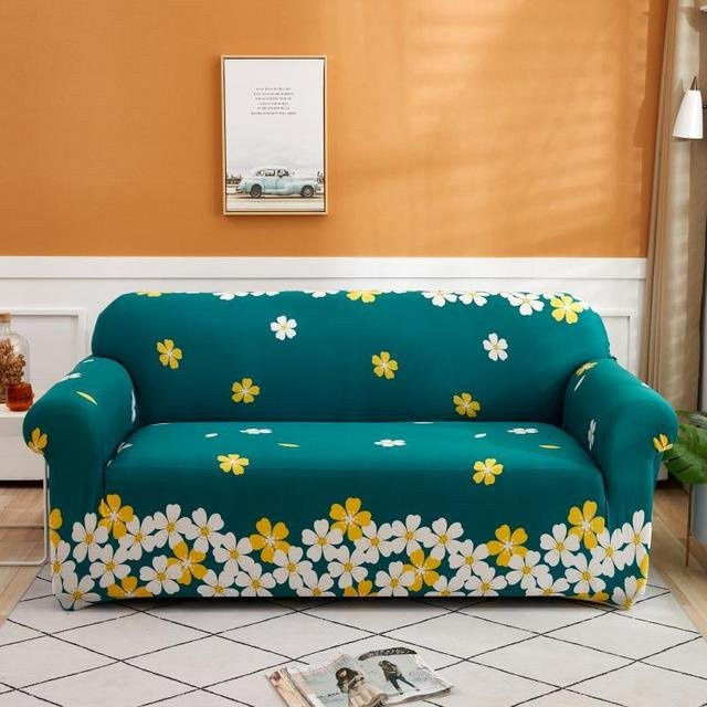 Housmife Elastischer Sofabezug mit floralem Muster in Türkis für 2-Sitzer, Breite: 145-185 cm - Bild 1